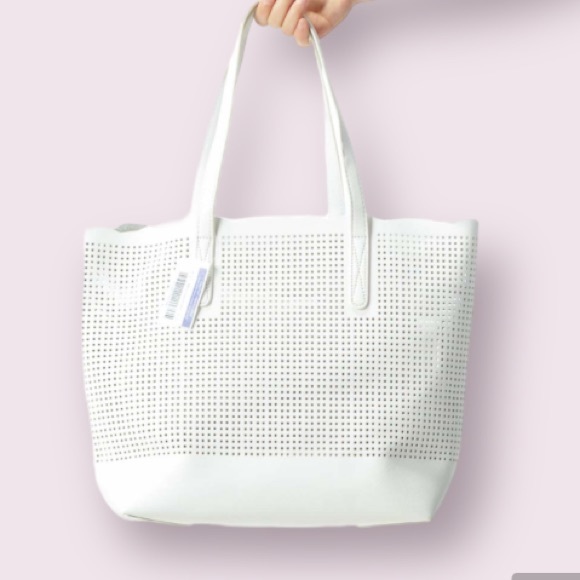Neiman Marcus White Cut-Out See-Through Design Open Tote in White - Picture 1 of 15